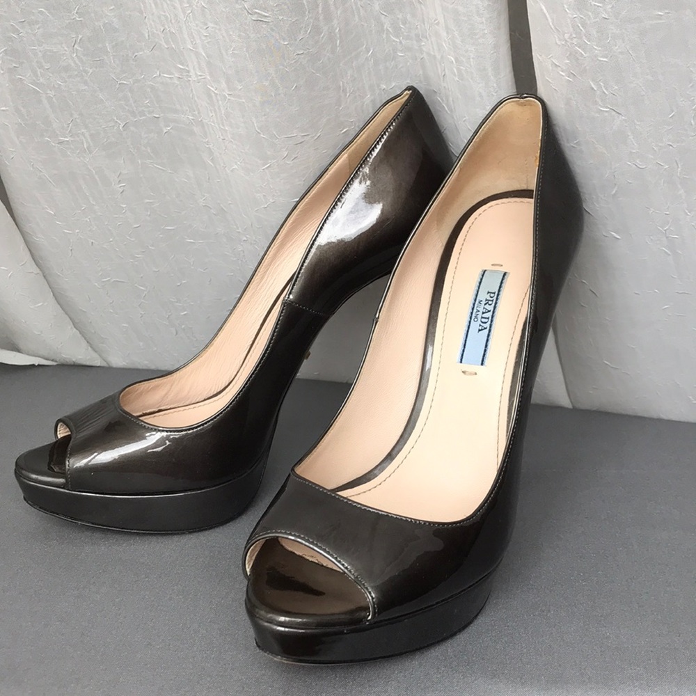 Prada Platform Open Toe Patent Leather Pumps 8.5 - image 1